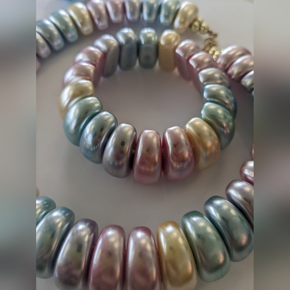 RARE! EVC 80's PLASTIC CHUNKY METALLIC PASTEL JEWELRY SET - Picture 4 of 12